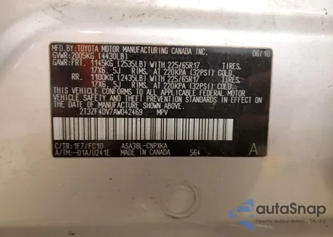 2011 Toyota Rav4 from USA, damaged, VIN 2T3ZF4DV7AW042469